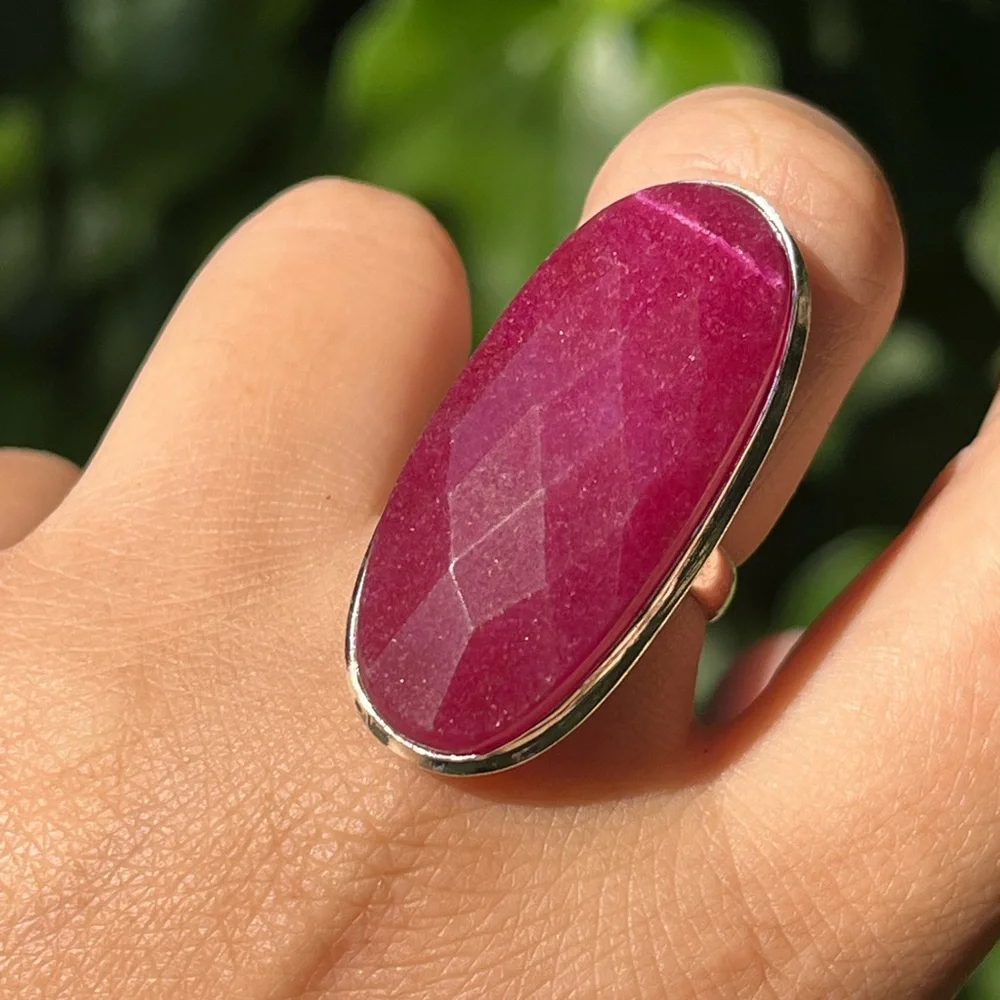 Size 7 925 silver plated simulated ruby ring long‎
